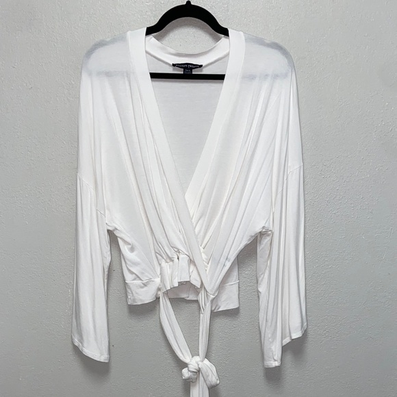 Boston Proper Tops - Boston Proper White Plunging V-neck Wrap Tie-Front Ballerinacore Blouse 3695